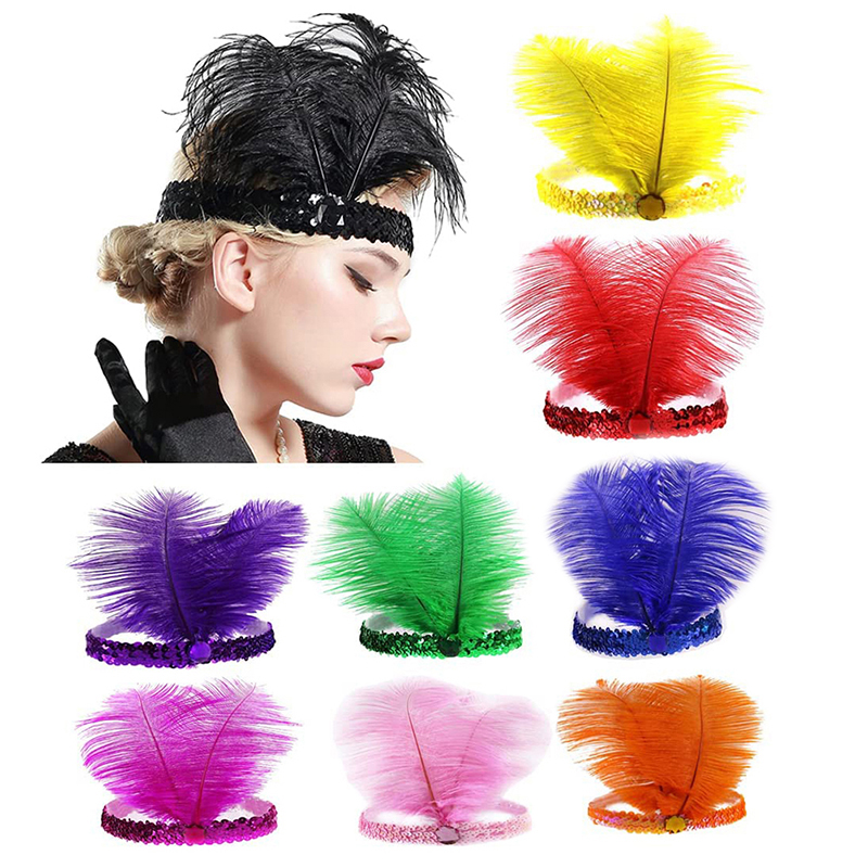 Ethnic Fashion India - Sequins Feather Crystal Headband Indian Feather
