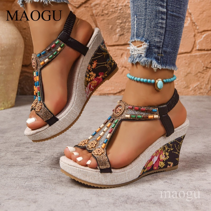 Boho Beaded Floral Wedge Sanda - огляд і ціна Ethnic Fashion For Women