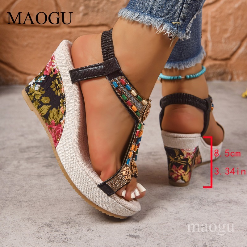 Boho Beaded Floral Wedge Sanda - огляд і ціна Ethnic Fashion For Women